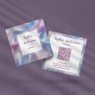 Visita Cuadrada Tarjeta de mármol iridiscente pastel con código Qr