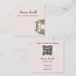 Visita Cuadrada Tarjeta de Negocio de Cuidado de Mascotas QR Beige