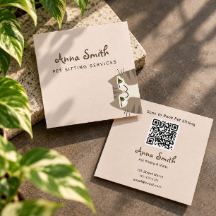 Visita Cuadrada Tarjeta de Negocio de Cuidado de Mascotas QR Beige