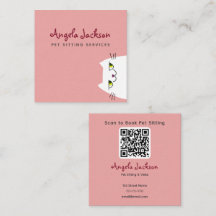 Tarjeta de Negocio de Cuidado de Mascotas QR Rosa 