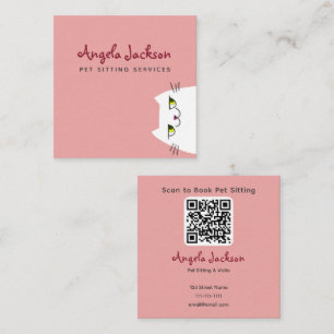 Visita Cuadrada Tarjeta de Negocio de Cuidado de Mascotas QR Rosa 