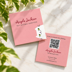 Visita Cuadrada Tarjeta de Negocio de Cuidado de Mascotas QR Rosa 