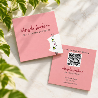 Visita Cuadrada Tarjeta de Negocio de Cuidado de Mascotas QR Rosa 