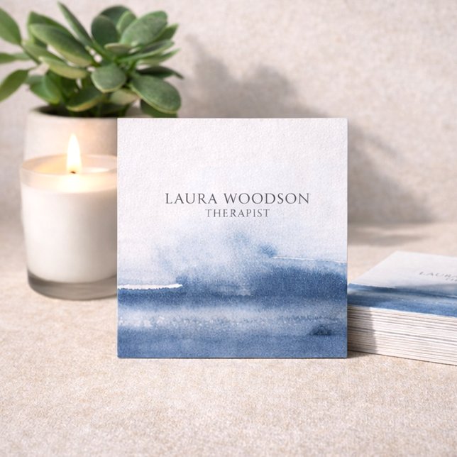 Visita Cuadrada Tarjeta de Negocio de Terapeuta de Acuarela Azul A (Subido por el creador)