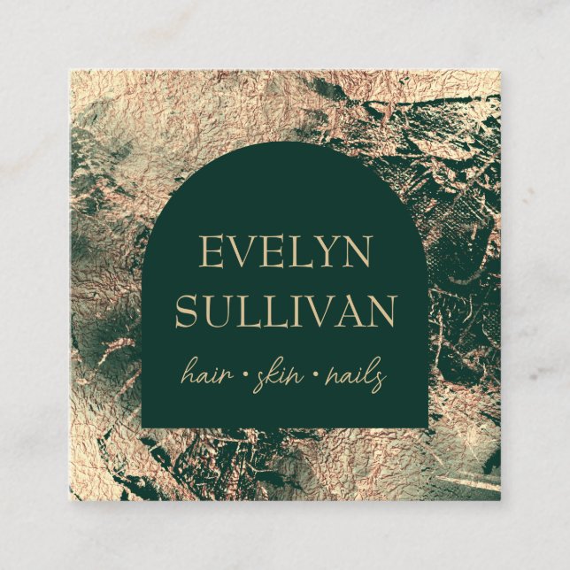 Visita Cuadrada Tarjeta de negocio de textura verde y oro esmerald (Anverso)