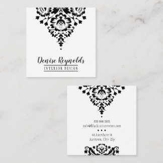 Visita Cuadrada TARJETA DE NEGOCIO elegante damasco blanco negro e