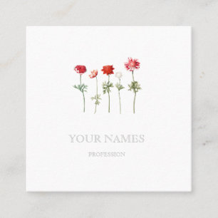 VISITA CUADRADA TARJETA DE NEGOCIO FLORAL DE "ANEMONES" BOTÁNICOS