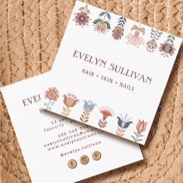 Visita Cuadrada tarjeta de negocios boho folk art flowers square