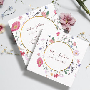 Visita Cuadrada Tarjeta de negocios del círculo dorado de flores s