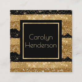 Visita Cuadrada Tarjeta de negocios moderna Glam Black and Gold