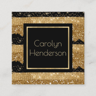 Visita Cuadrada Tarjeta de negocios moderna Glam Black and Gold