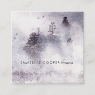 Visita Cuadrada Tarjeta de presentación azul de árboles de acuarel
