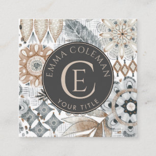 Visita Cuadrada Tarjeta de presentación Boho Monogramed Floral Lea