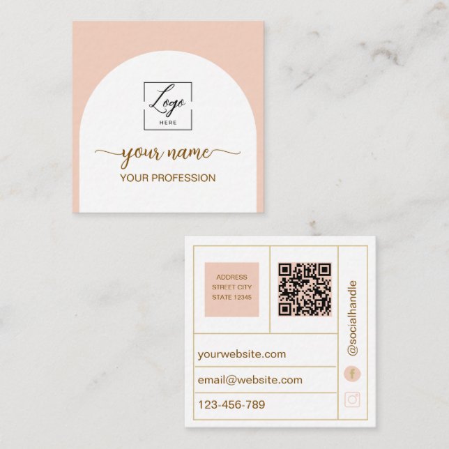 Visita Cuadrada Tarjeta de presentación con código QR arqueado mod (Anverso / Reverso)