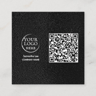 Visita Cuadrada Tarjeta de presentación con código QR de cuero neg
