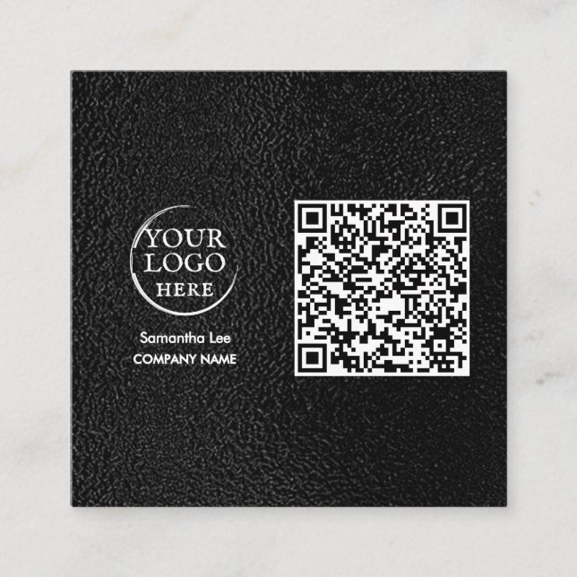 Visita Cuadrada Tarjeta de presentación con código QR de cuero neg (Anverso)