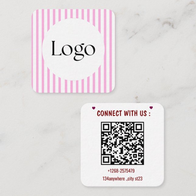 Visita Cuadrada Tarjeta de presentación con código QR de franja ro (Anverso / Reverso)