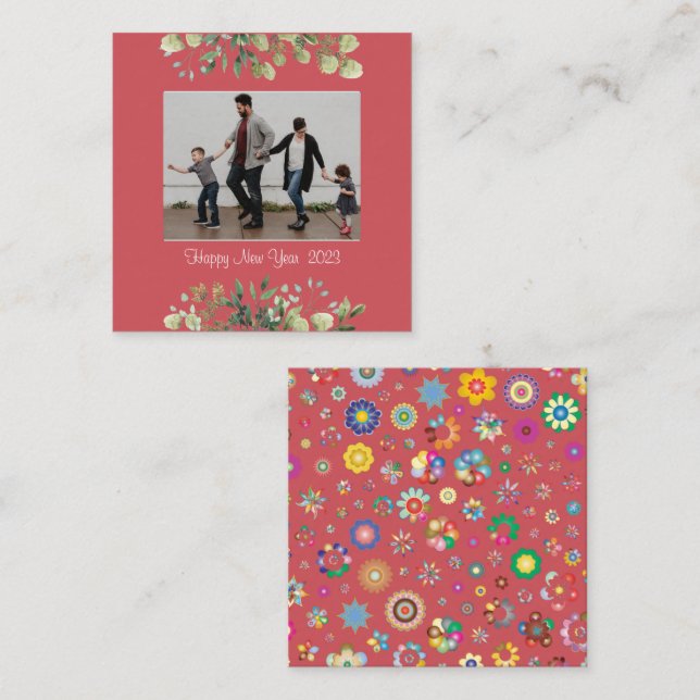 Visita Cuadrada Tarjeta de presentación de Año Nuevo (Anverso / Reverso)