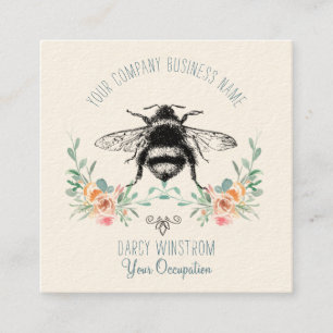 Visita Cuadrada Tarjeta de presentación de bonito Bee Floral