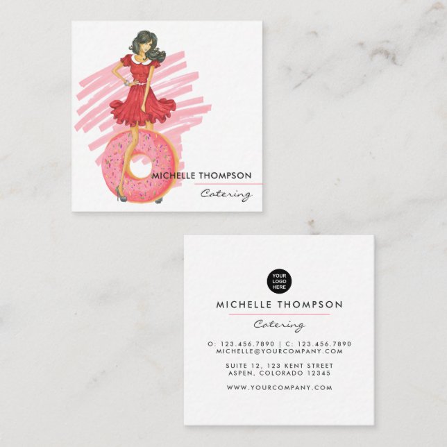 Visita Cuadrada Tarjeta de presentación de catering de comida (Anverso / Reverso)