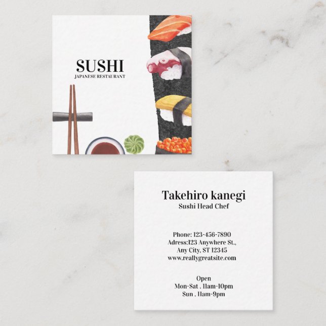 Visita Cuadrada Tarjeta de presentación de comida japonesa Sushi (Anverso / Reverso)