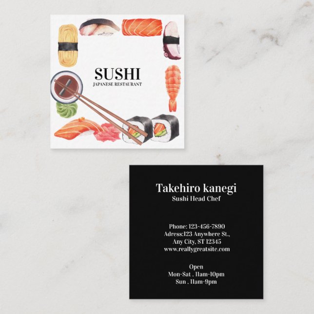 Visita Cuadrada Tarjeta de presentación de comida japonesa Sushi (Anverso / Reverso)