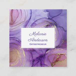 Visita Cuadrada Tarjeta de Presentación de Rosas Moradas Elegantes
