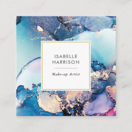 Visita Cuadrada Tarjeta de presentación de tinta azul morada dorad