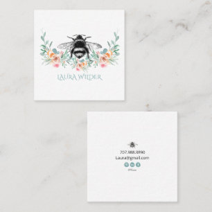 Visita Cuadrada Tarjeta de presentación floral de abeja