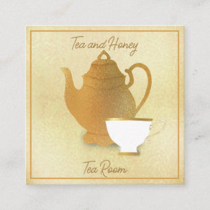 Visita Cuadrada Tarjeta de presentación Gold Teapot and Cup Tea Ro