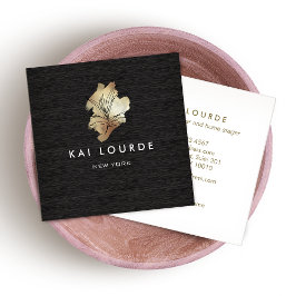 Visita Cuadrada Tarjeta de presentación Gold Watercolor Plage Wood