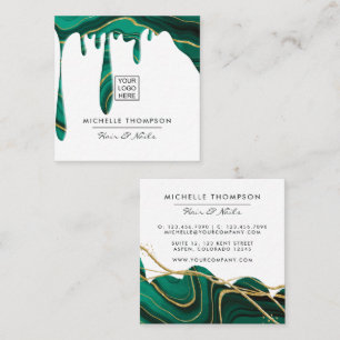 Visita Cuadrada Tarjeta de presentación Green and Gold Agate Dripp