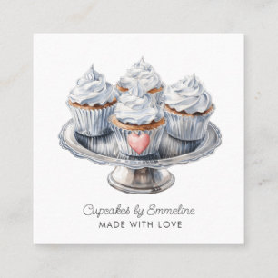 Visita Cuadrada Tarjeta de presentación Ilustrada Cupcake Baker Ca
