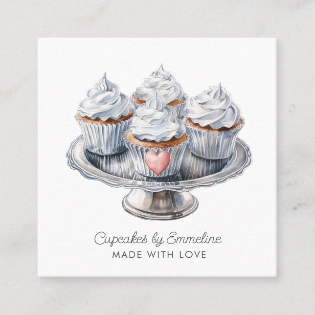 Visita Cuadrada Tarjeta de presentación Ilustrada Cupcake Baker Ca (Anverso)