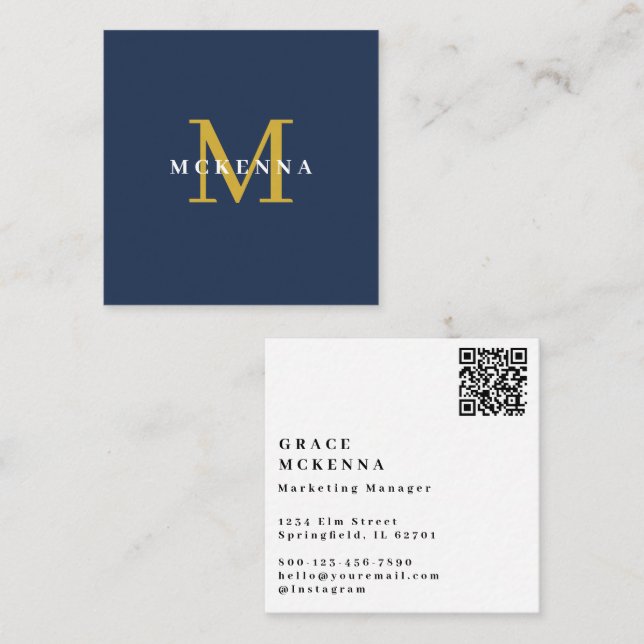 Visita Cuadrada Tarjeta de presentación moderna con código QR azul (Anverso / Reverso)
