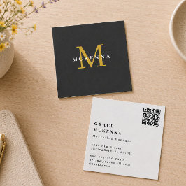 Visita Cuadrada Tarjeta de presentación moderna con código QR negr