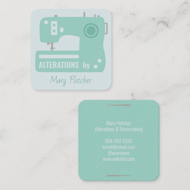 Visita Cuadrada Tarjeta de presentación para sastre de máquina de  (Anverso / Reverso)