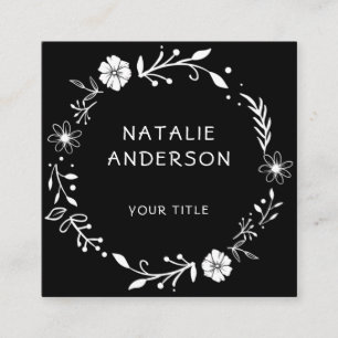 Visita Cuadrada Tarjeta de presentación Rústica Floral Wreath Bl