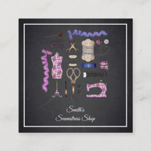 Visita Cuadrada Tarjeta de presentación Vintage Blackboard Seamstr