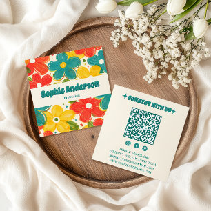 Visita Cuadrada Tarjeta de redes sociales con código QR floral ret
