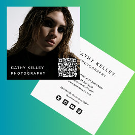 Visita Cuadrada Tarjeta de redes sociales de código QR de foto min