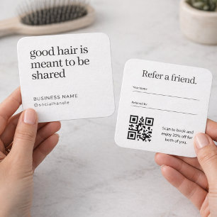 Visita Cuadrada Tarjeta de Referencia de Salón de Belleza con Códi