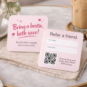 Visita Cuadrada Tarjeta de Referencia "Trae a una Amiga" con Letra