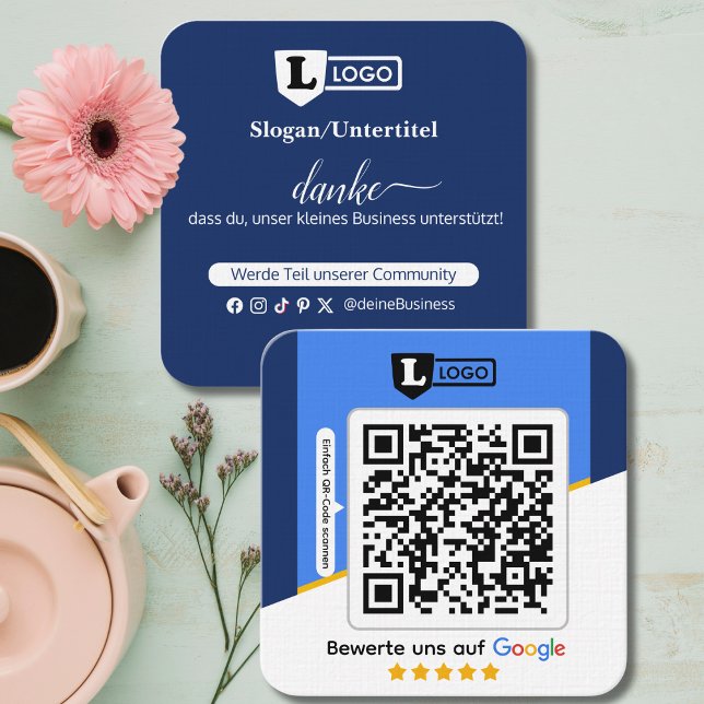 Visita Cuadrada Tarjeta de reseña de Google con tarjeta de present (Google Bewertungskarte mit QR code)