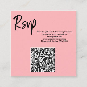 Visita Cuadrada Tarjeta de RSVP con código QR rosa rubor