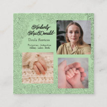 Tarjeta de servicios de doula de guion verde salvi