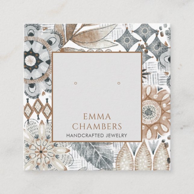 Visita Cuadrada Tarjeta de visualización Earthy Boho (Anverso)