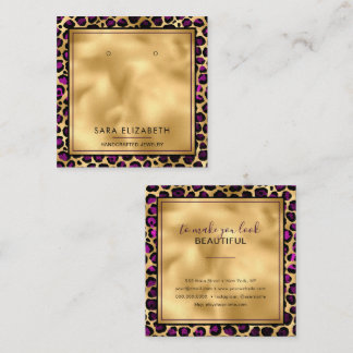Visita Cuadrada Tarjeta de visualización Gold Purple Leopard Print