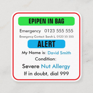 Visita Cuadrada Tarjeta personalizada de alerta médica EpiPen