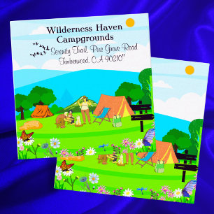 Visita Cuadrada Tarjeta promocional de camping familiar inspirada 